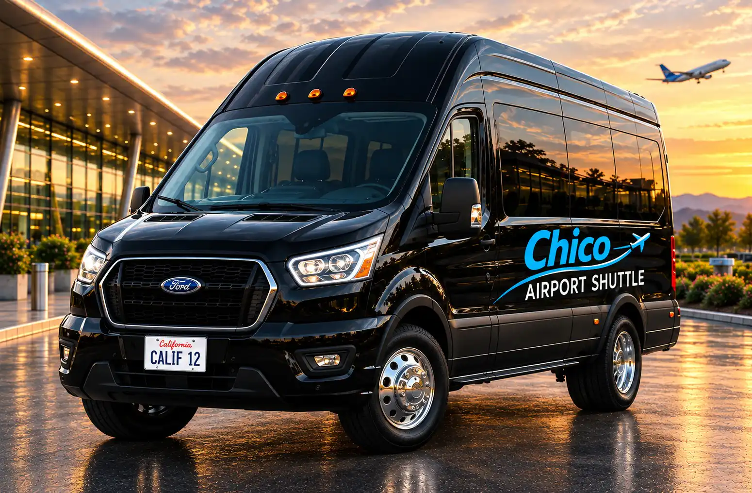 Large group shuttle van transportation from Chico