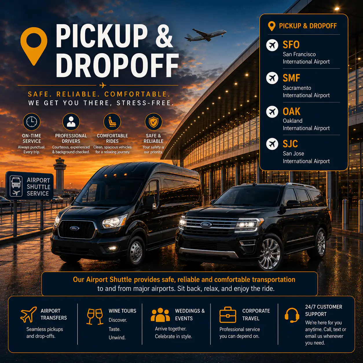 Private airport shuttle transportation